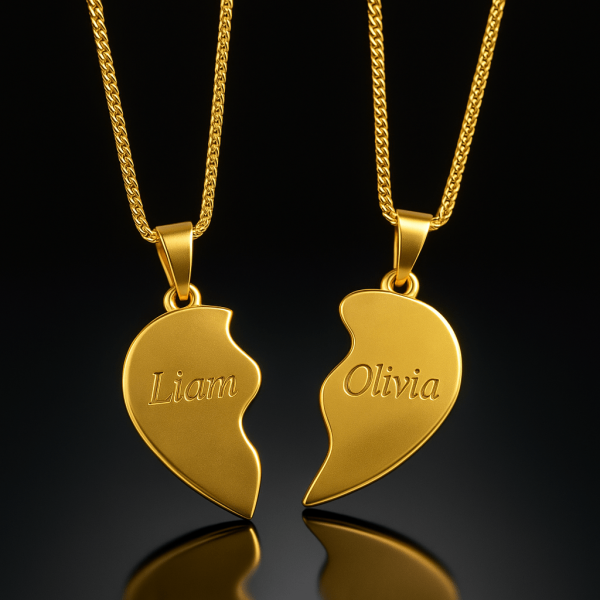 Personalized Broken Heart Necklace – Custom Engraved Love Pendant