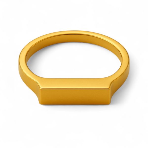 Bold Gold Bar Plain Signet Ring – Custom Engraved 14k Heirloom