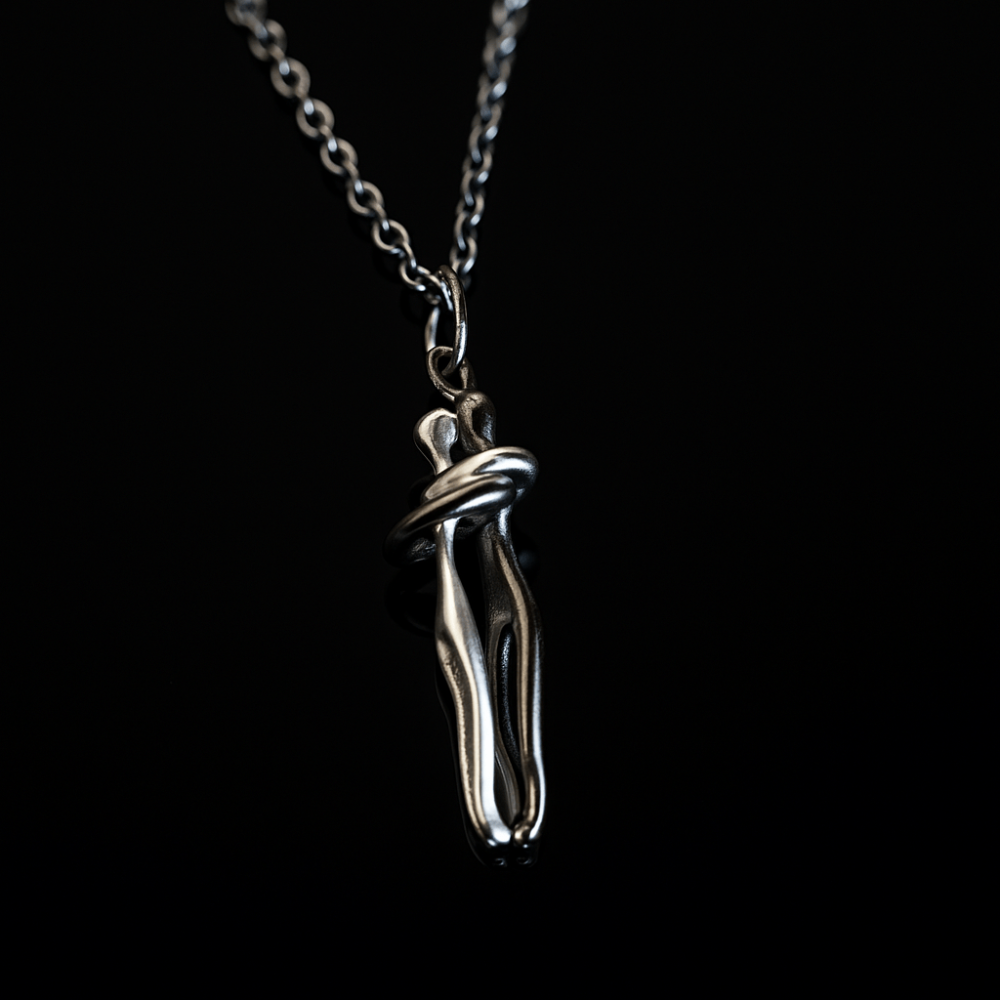 Couple hugging necklace