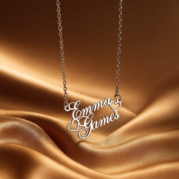 Personalized Double Custom Name Heart Necklace for His and Her Gift