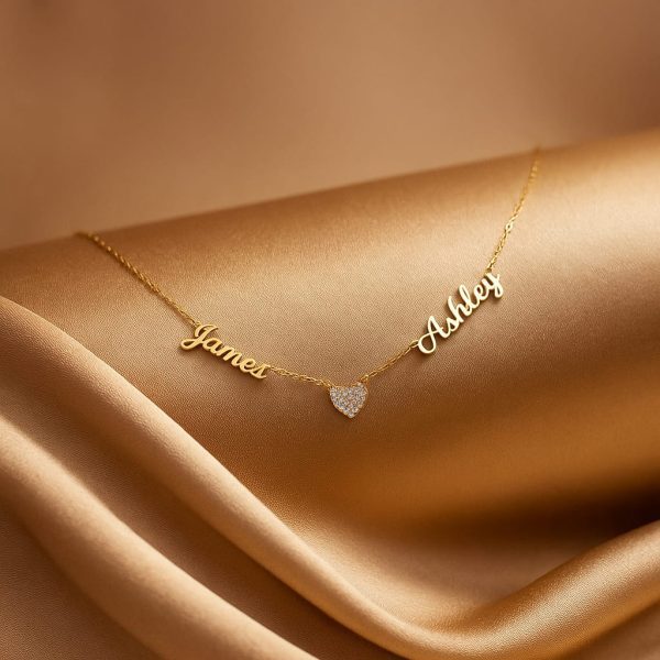 Custom Couple Gold Initial Letter Name Heart Necklace