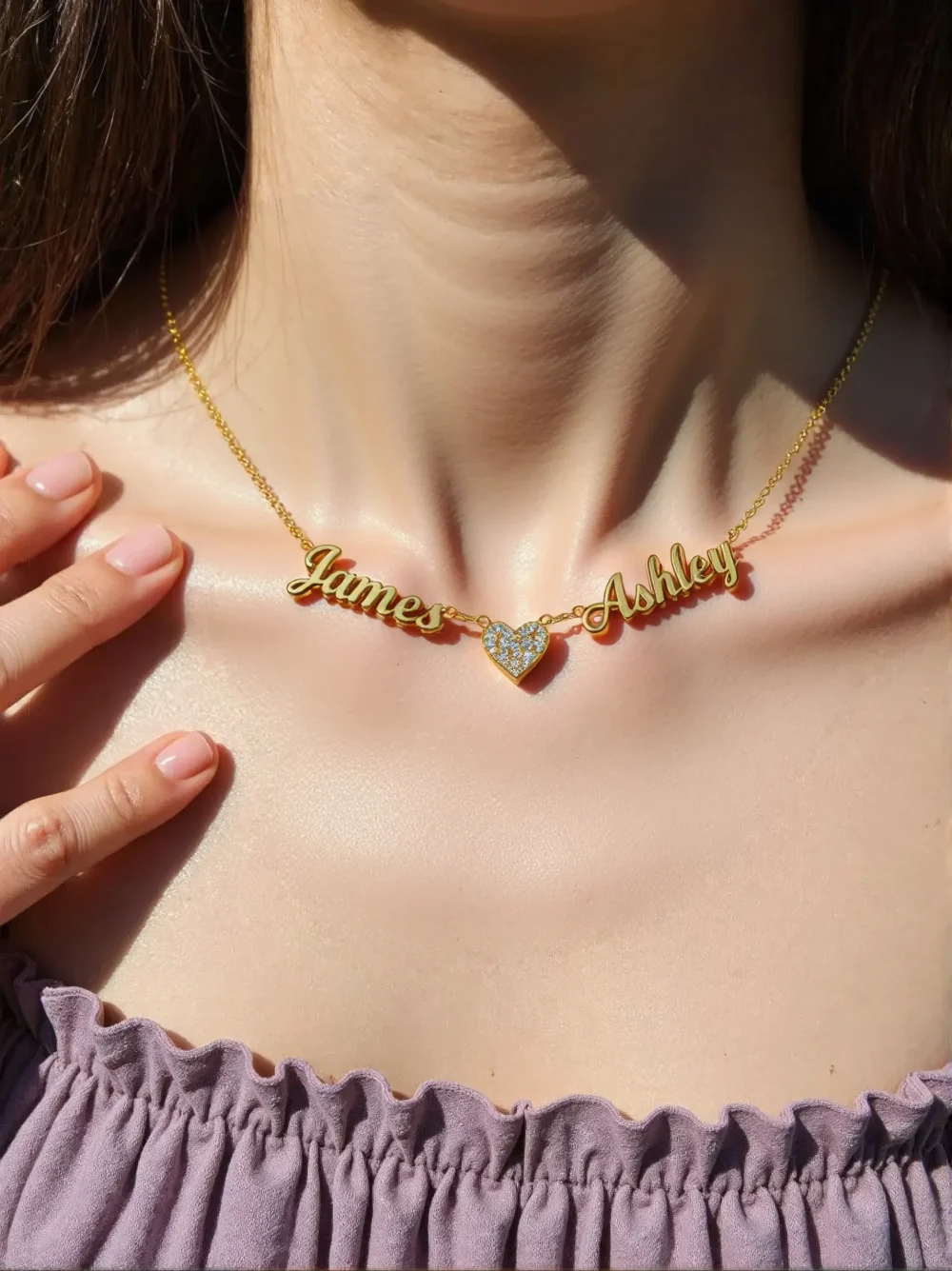 Engraved Double Name Necklace for Couples His and Hers Gift