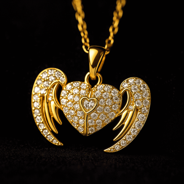 Radiant Crystal Angel Heart Necklace – Stunning Guardian Angel Design