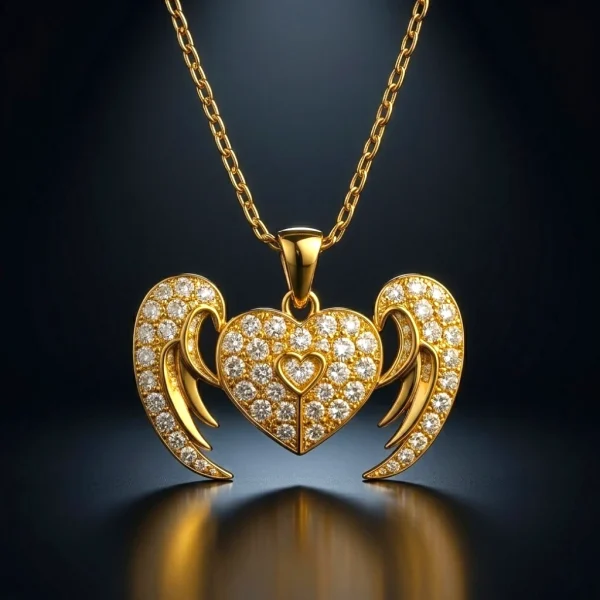 Radiant Crystal Angel Heart Necklace – Stunning Guardian Angel Design