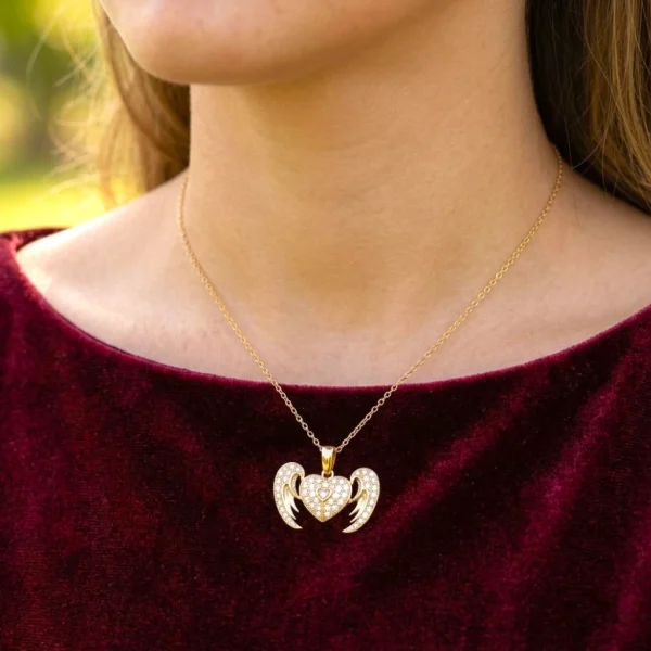 Radiant Crystal Angel Heart Necklace – Stunning Guardian Angel Design