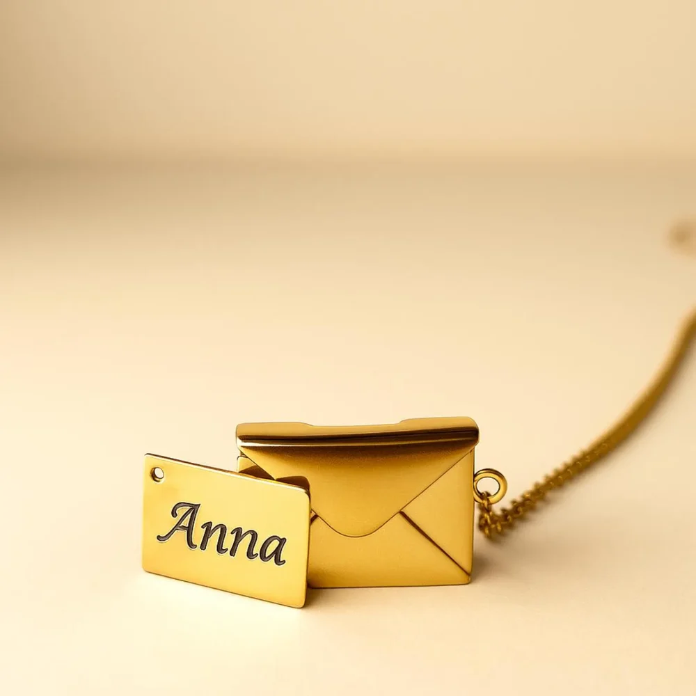 Stunning Gold Envelope Locket Necklace - Custom Photo Locket Gift - Image 3