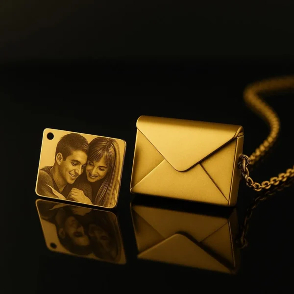 Stunning Gold Envelope Locket Necklace - Custom Photo Locket Gift - Image 5