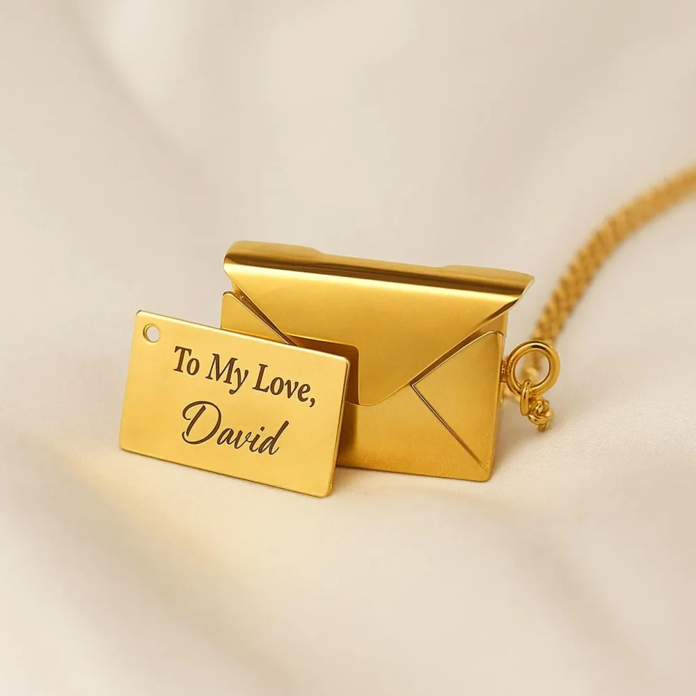 Stunning Gold Envelope Locket Necklace - Custom Photo Locket Gift - Image 5