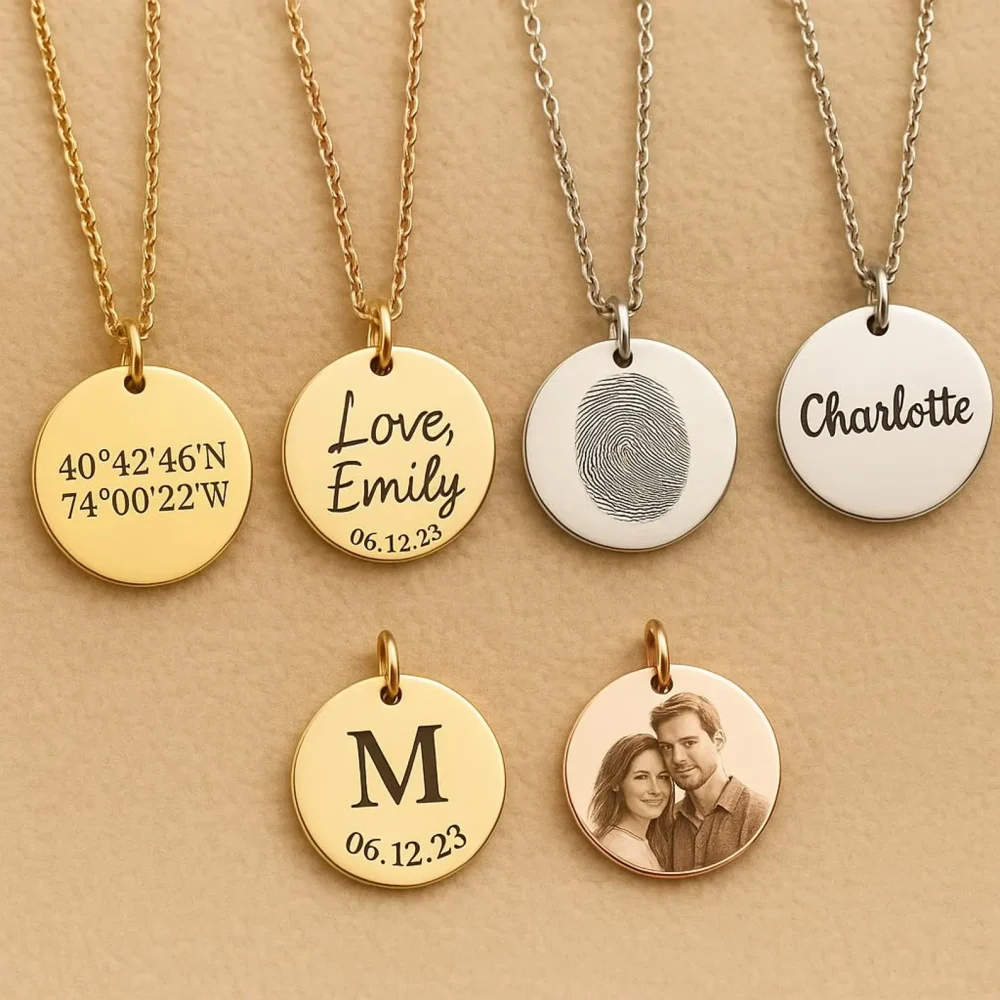 Luxurious Gold Disc Necklace – Personalized Solid Gold Engraved Jewelry - Image 5