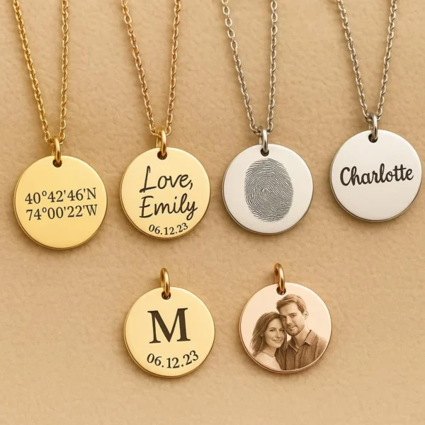 Luxurious Gold Disc Necklace – Personalized Solid Gold Engraved Jewelry - Image 7