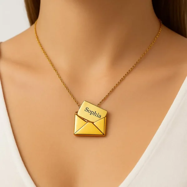 Stunning Gold Envelope Locket Necklace - Custom Photo Locket Gift - Image 3