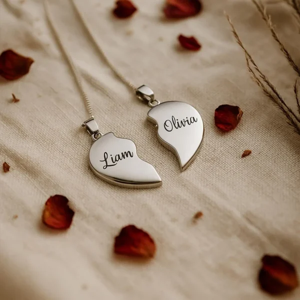 Personalized Broken Heart Necklace – Custom Engraved Love Pendant - Image 4