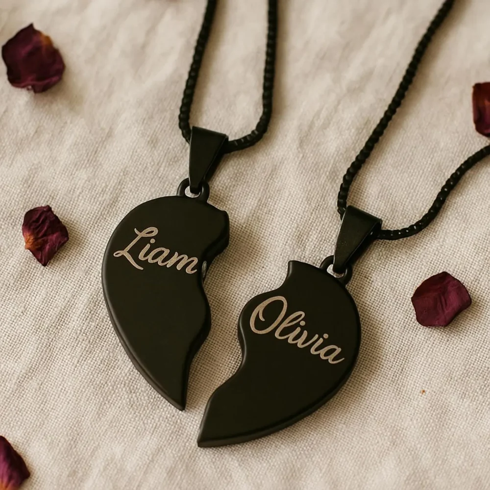 Personalized Broken Heart Necklace – Custom Engraved Love Pendant - Image 4
