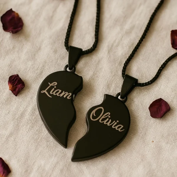 Personalized Broken Heart Necklace – Custom Engraved Love Pendant - Image 5