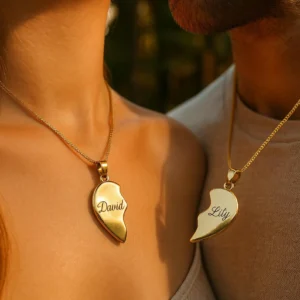 Personalized Broken Heart Necklace – Custom Engraved Love Pendant