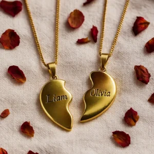 Personalized Broken Heart Necklace – Custom Engraved Love Pendant