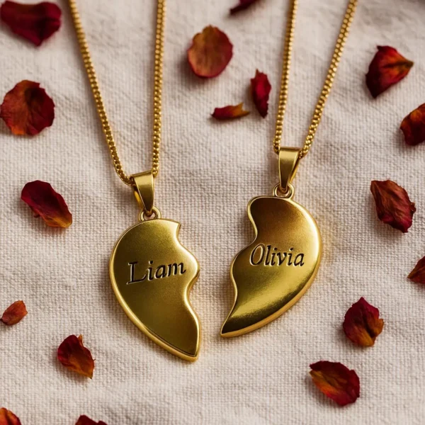 Personalized Broken Heart Necklace – Custom Engraved Love Pendant - Image 3