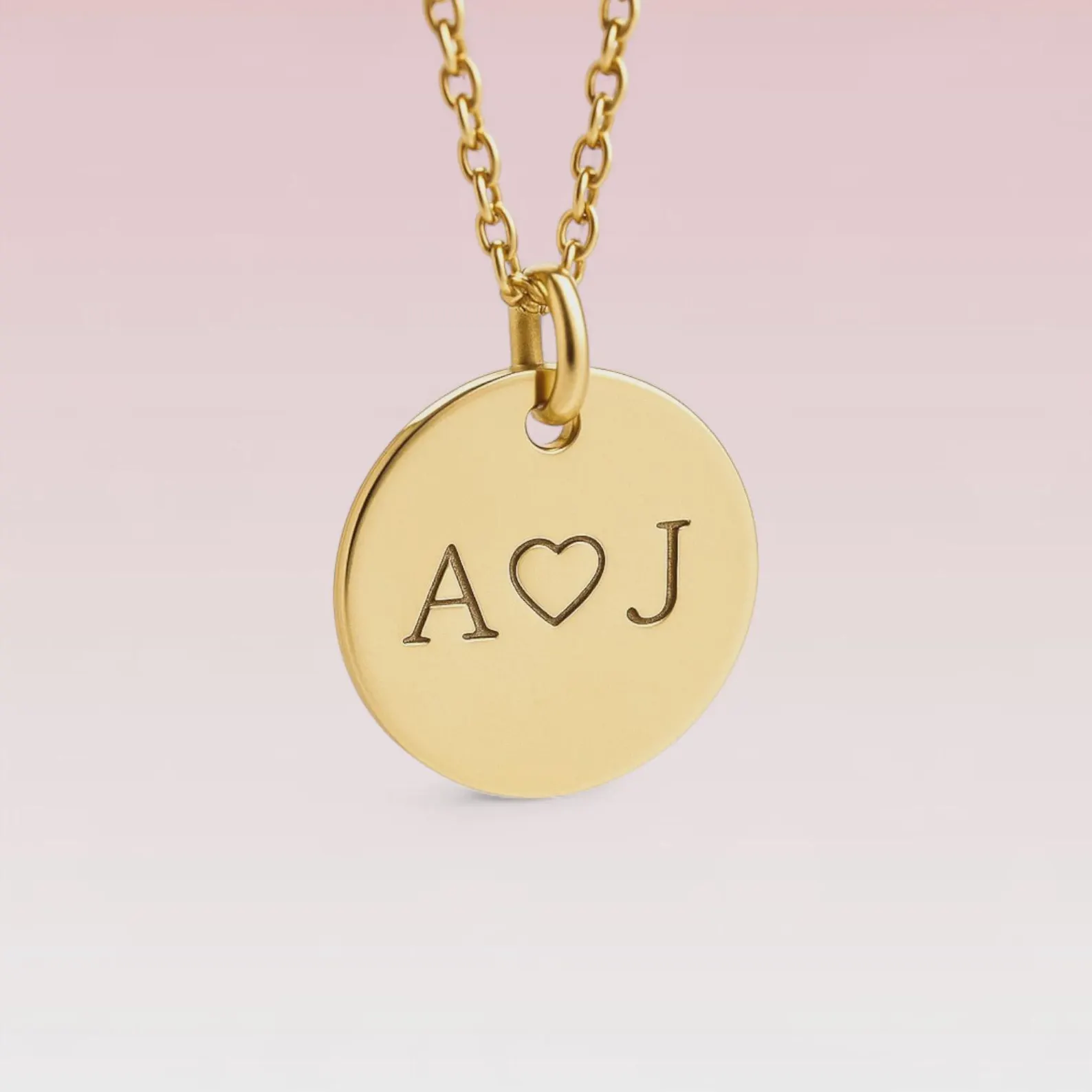 Solid Gold Engraved Disc Necklace