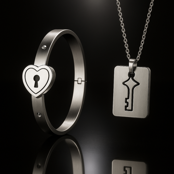 Lock and Key Bracelet Custom Stainless Steel Couple Key Lock Bracelet Heart-shaped Lock Key Bracelet Birthday Gift Box Set His and Hers