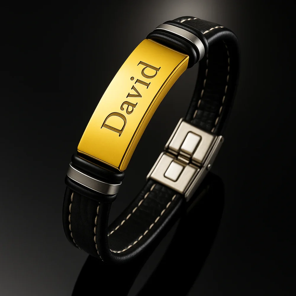 Personalized Engraved Men's Leather Bracelet