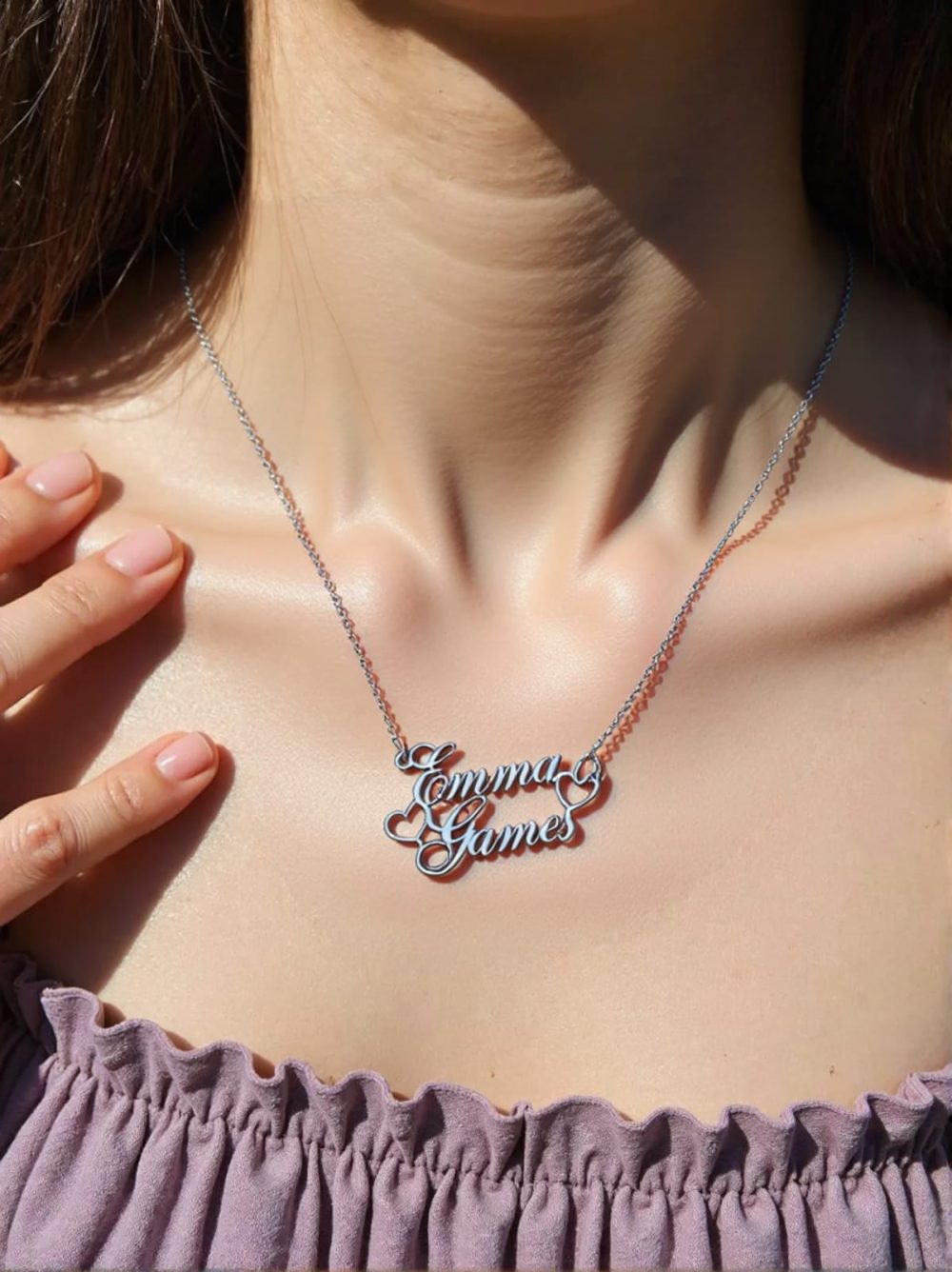Sterling Silver Couple Double Name Necklace for Couples