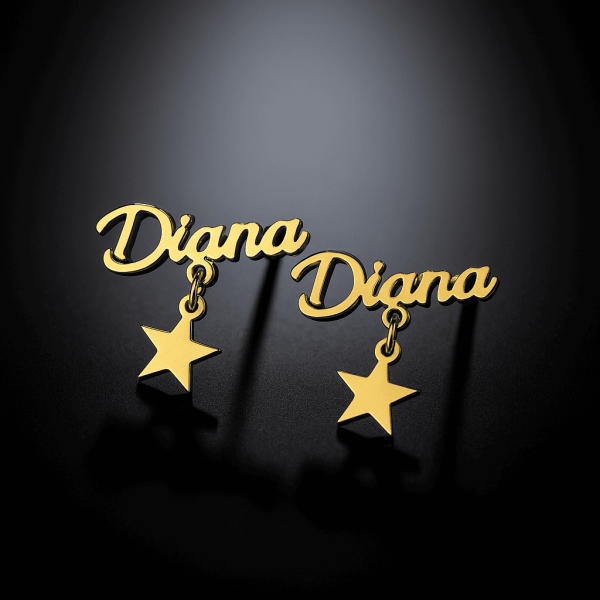 Custom Script Name Drop Earrings with Star for Woman’s
