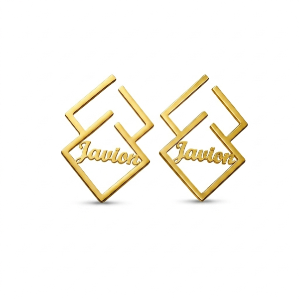 Stunning Gold-Plated Personalized Geometric Name Earrings