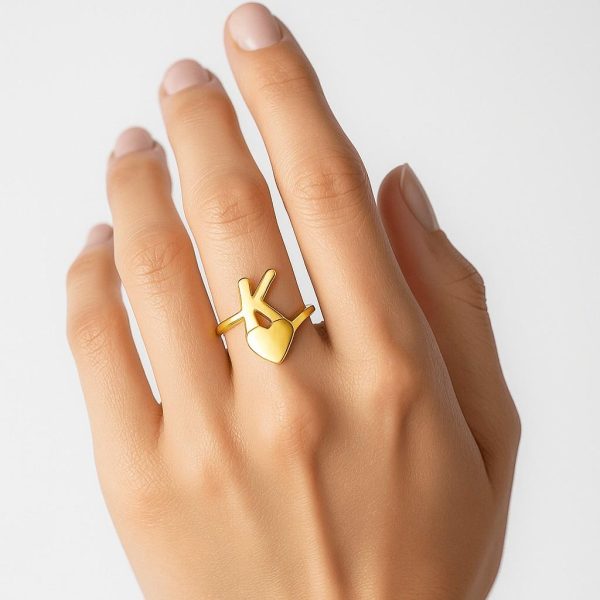 Exquisite Heart-Shaped Letter Ring in Gold Filled – Crafted with Love