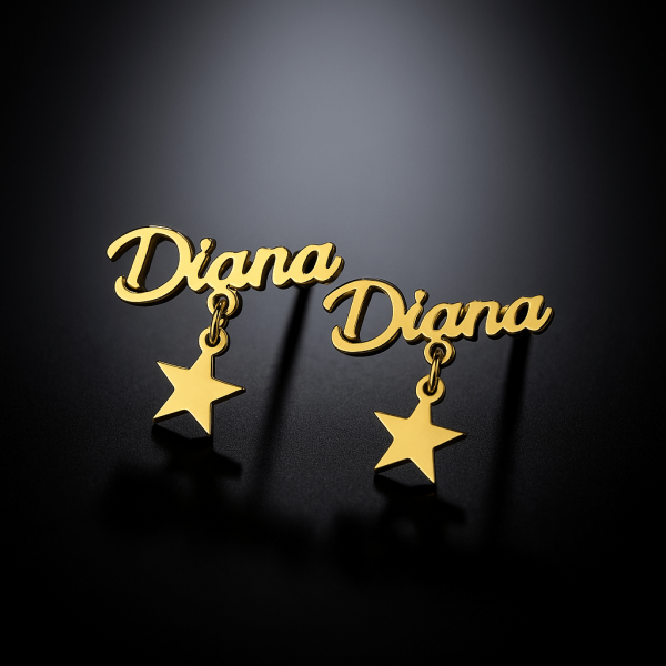 Custom Script Name Drop Earrings with Star for Woman’s