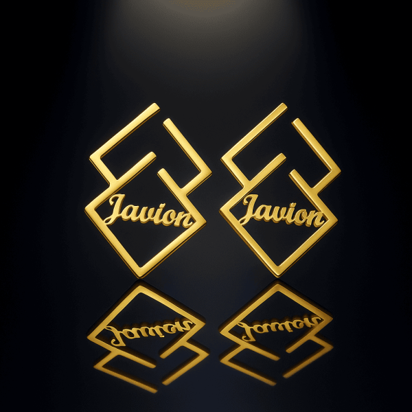 Stunning Gold-Plated Personalized Geometric Name Earrings