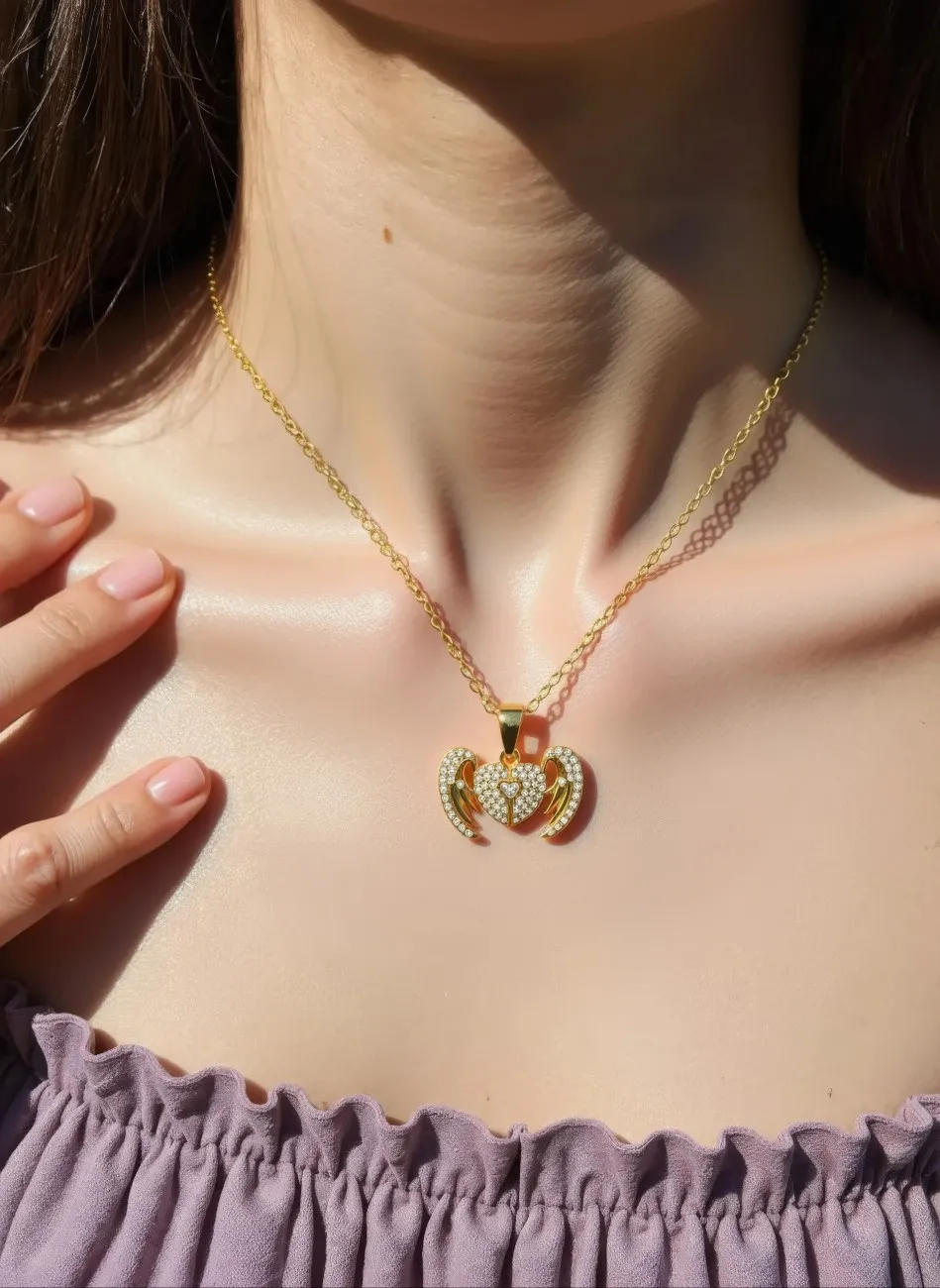 Radiant Crystal Angel Heart Necklace – Stunning Guardian Angel Design - Image 2