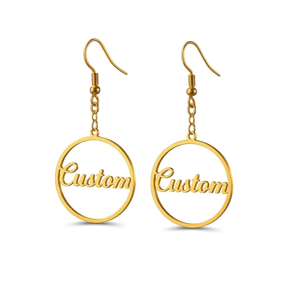 custom name drop circle earrings