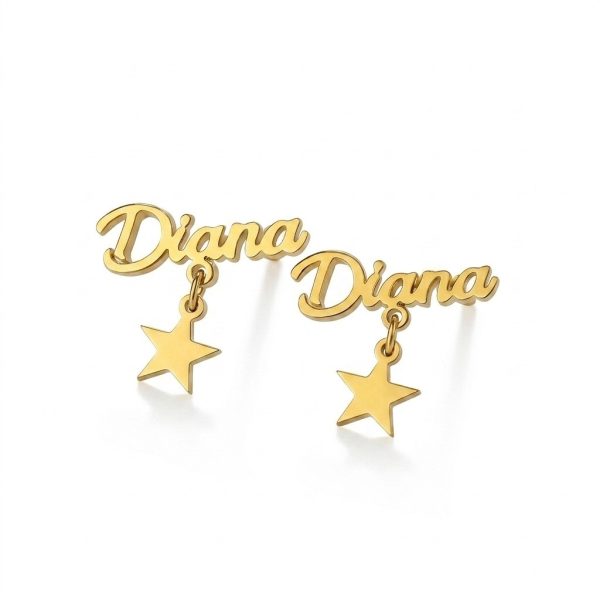 Custom Script Name Drop Earrings with Star for Woman’s