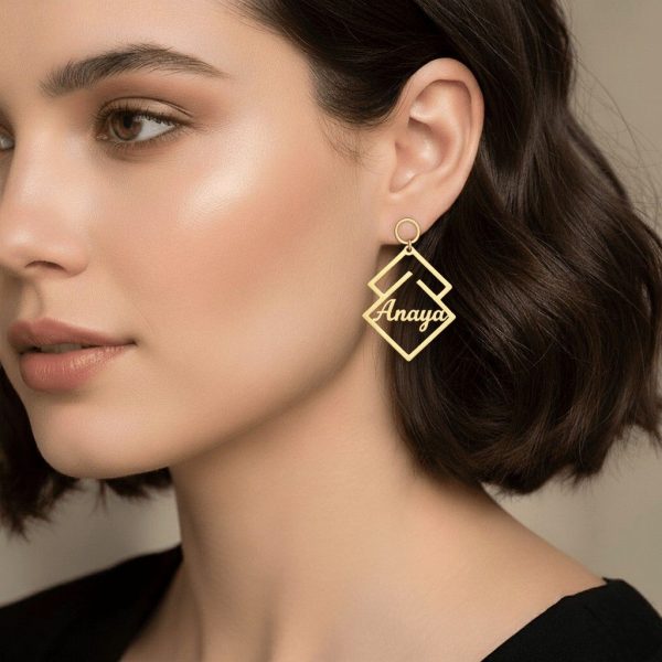 Stunning Gold-Plated Personalized Geometric Name Earrings