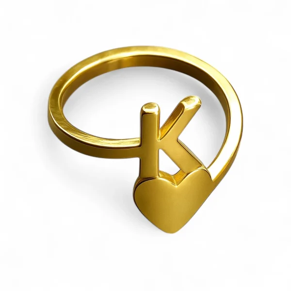 Exquisite Heart-Shaped Letter Ring in Gold Filled – Crafted with Love