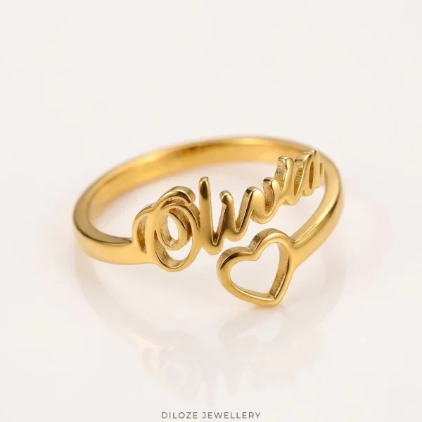 Custom Name Ring in English Script with Heart