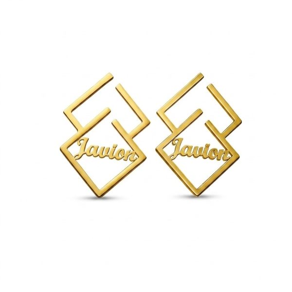 Stunning Gold-Plated Personalized Geometric Name Earrings
