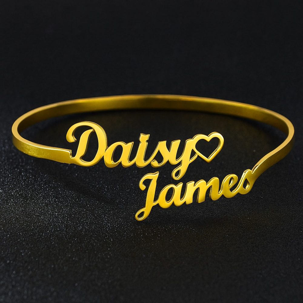 Customise Woman's Name Bangle: The Personalized Gold Engraved Bracelet - Image 3