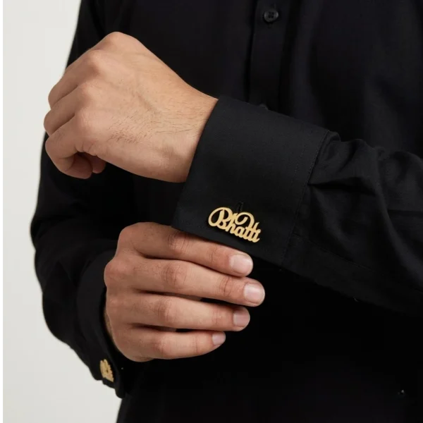 Custom Name Cast Cufflinks for Men – Gold Cursive Script Cufflinks | Personalized Surname & Name Cufflinks