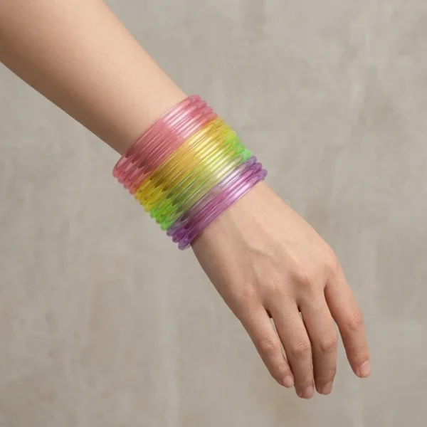 Multicolour Jelly Bangles for Women – Neon Transparent Stacking Bangle Set | Trendy Plastic Bangles for Girls