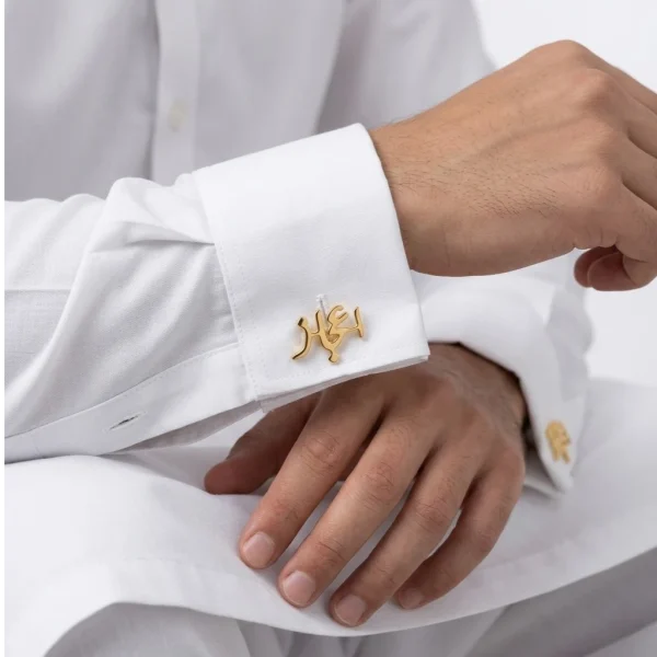 Custom Urdu Nastaleeq Cufflinks – Personalized Gold Arabic Script Cufflinks | Handcrafted Name Cufflinks for Groom