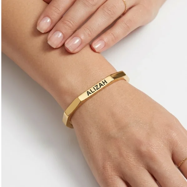 Polished Gold Geometric Hexagonal Cuff – Personalized Feminine Bangle