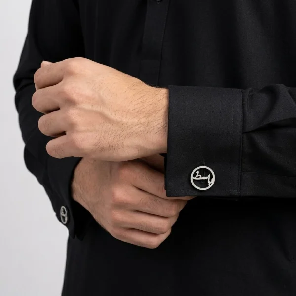 Custom Arabic Name Round Cufflinks for Men – Silver Circle Frame Calligraphy Cufflinks | Personalized Urdu Script Cufflinks