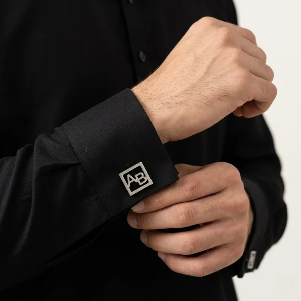 Custom Initial Square Cufflinks for Men – Silver Dual Letter Monogram Cufflinks | Personalized Square Frame Cufflinks