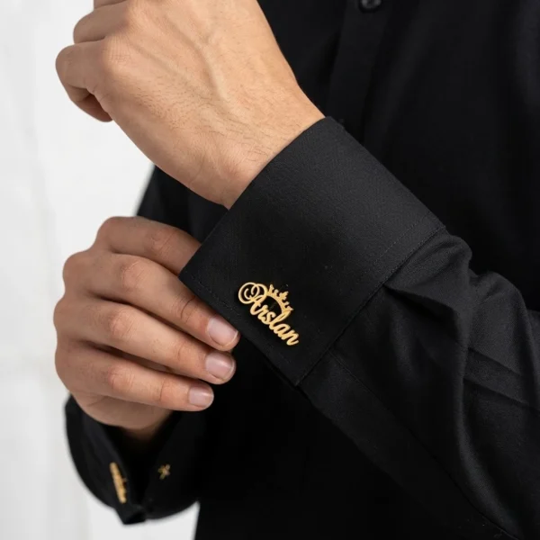 Custom Name Cufflinks for Men – Gold Cursive Script with Crown | Personalized Wedding Cufflinks for Groom