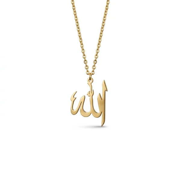 Polished Allah Name Necklace – 18k Gold Plated Arabic Calligraphy Pendant