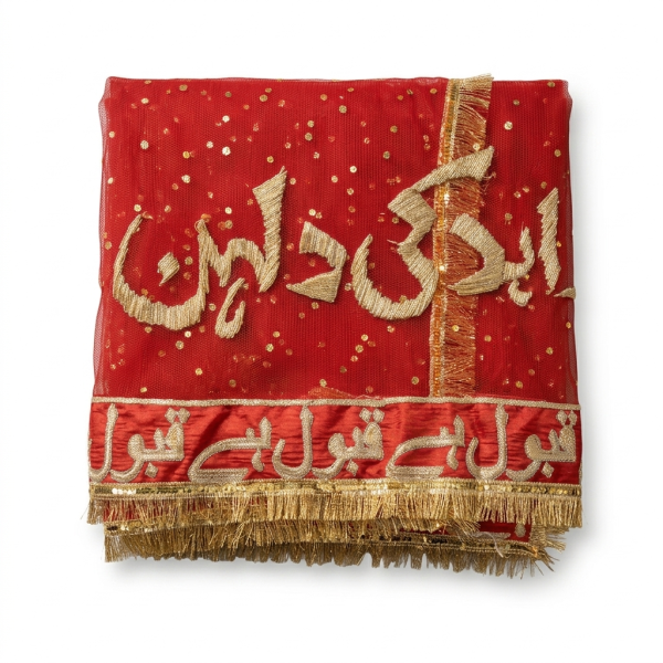 Custom Nikah Dupatta with Urdu Calligraphy Embroidery