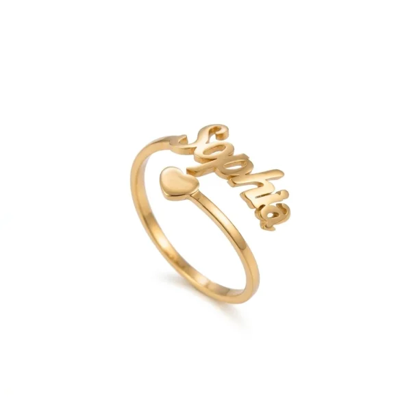 Custom Name Ring in English Script with Heart