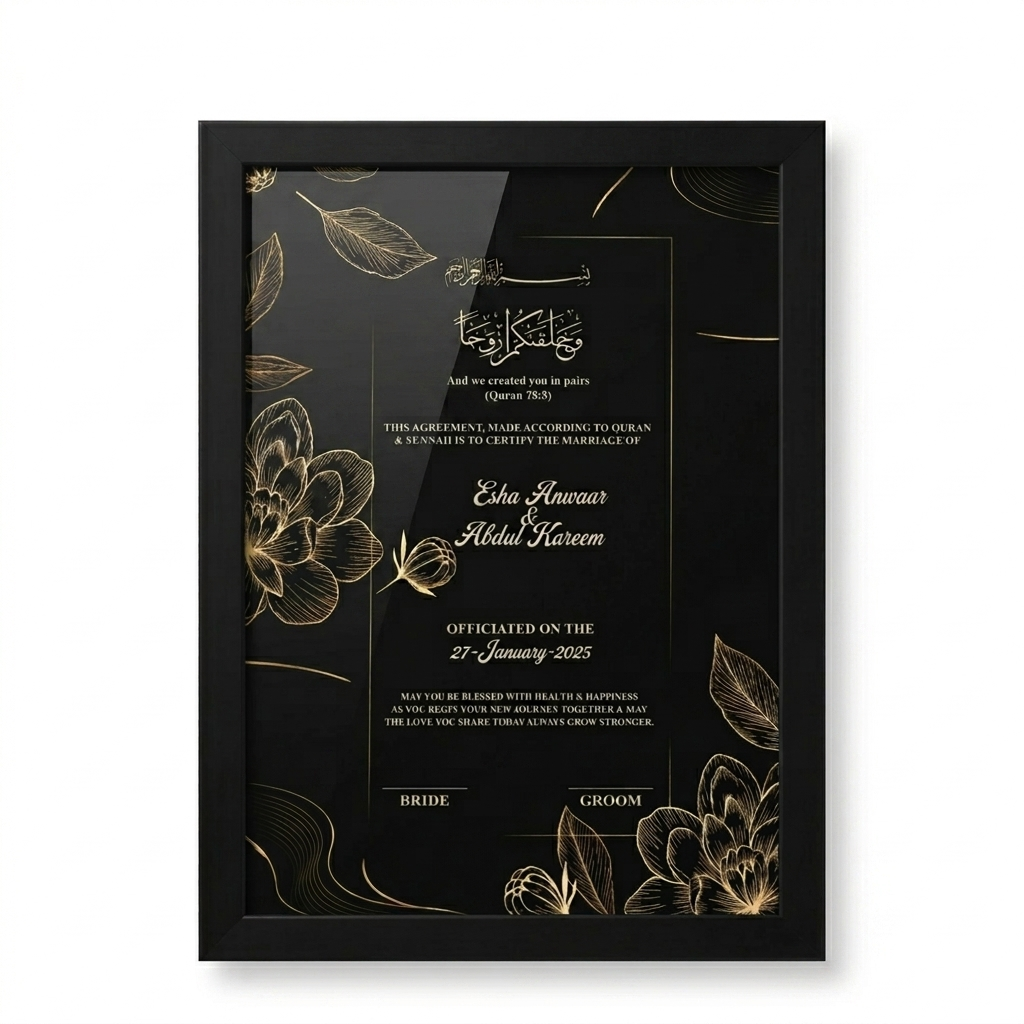Custom Nikah Agreement Framed Certificate