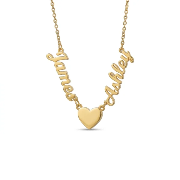 Custom Couple Gold Initial Letter Name Heart Necklace